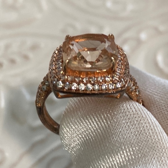 Morganite Diamond Cushion Cut Sterling Silver 14k Rose Gold Ring 4Ct Christmas - Picture 4 of 17
